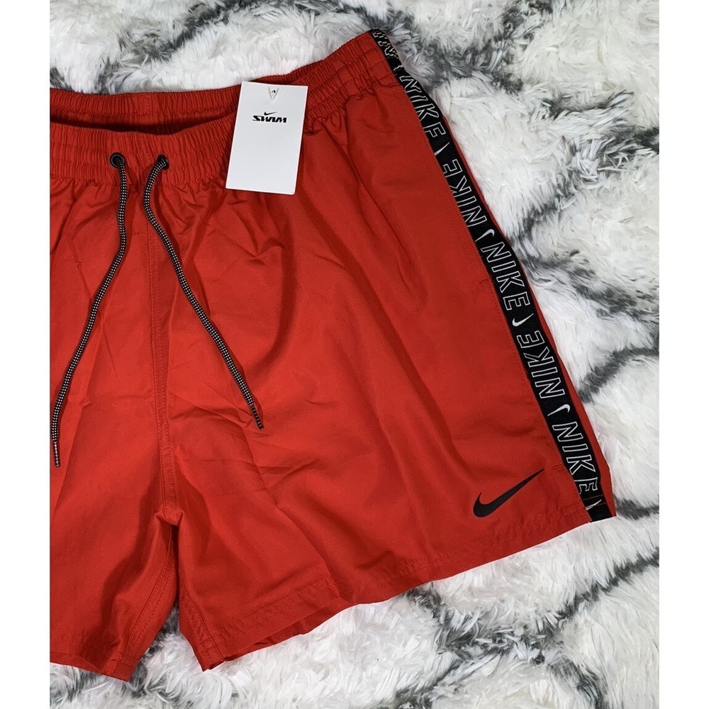 NIKE Swim Swoosh Logo Taped 5" Volley Shorts Trunks Red Men's Size 2XL *NEW* - Picture 3 of 7